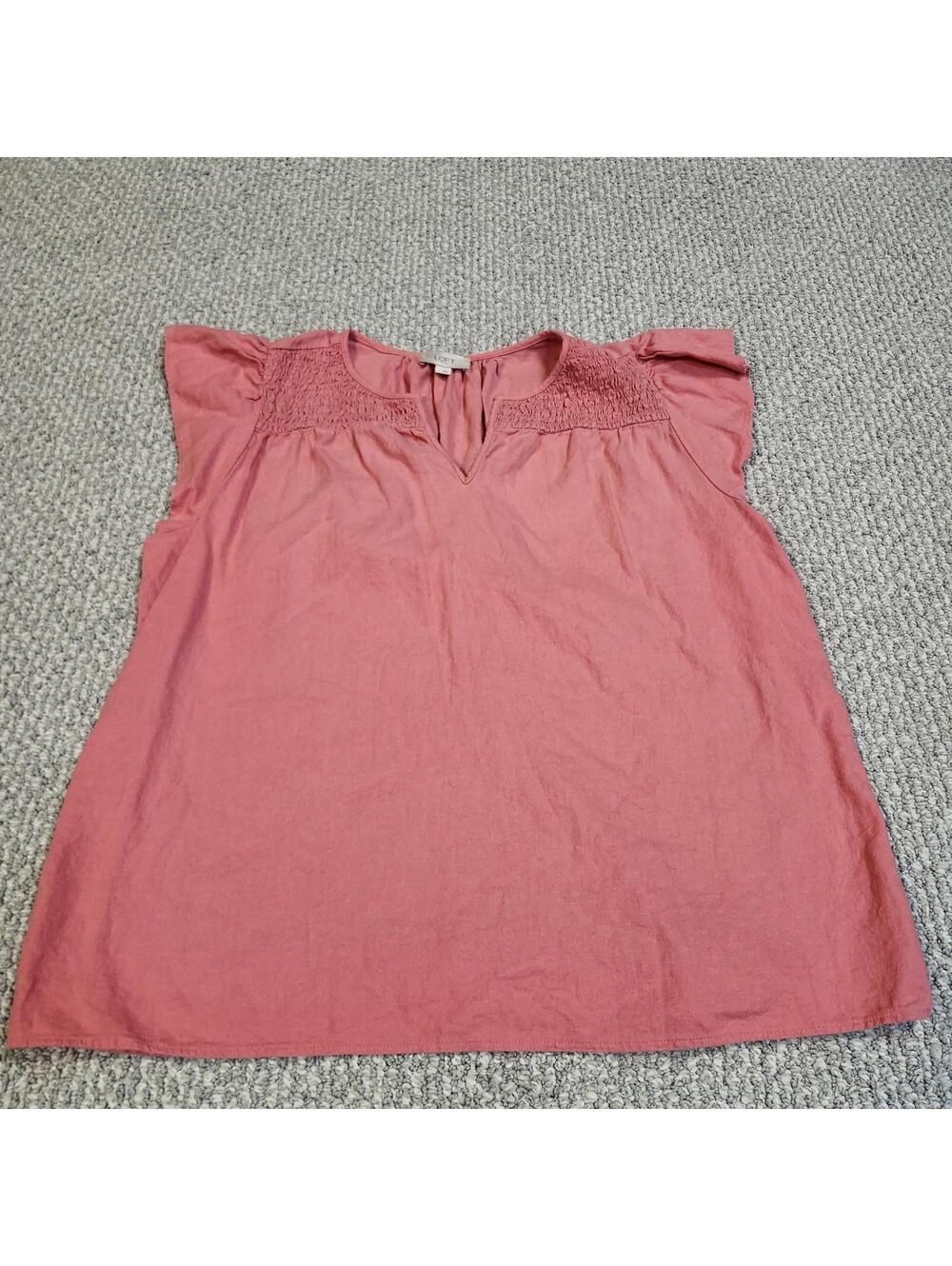 LOFT Pink Sleeveless Smocked Top Women's Size Large Linen Blend